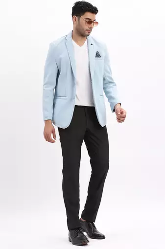 Men's Solid Notched Lapel Blue Single Breasted Blazer