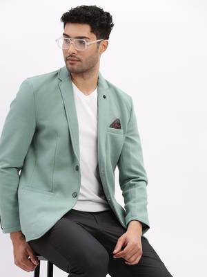men's solid notched lapel sea green single breasted blazer 1