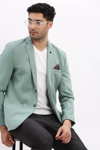 SHOWOFF Men's Solid Notched Lapel Sea Green Single Breasted Blazer