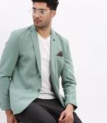 men's solid notched lapel sea green single breasted blazer