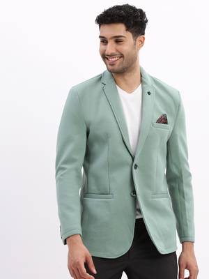 men's solid notched lapel sea green single breasted blazer 2