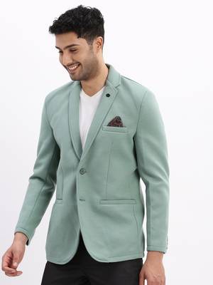 men's solid notched lapel sea green single breasted blazer 3