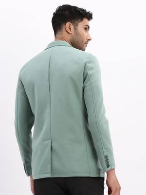 men's solid notched lapel sea green single breasted blazer 4