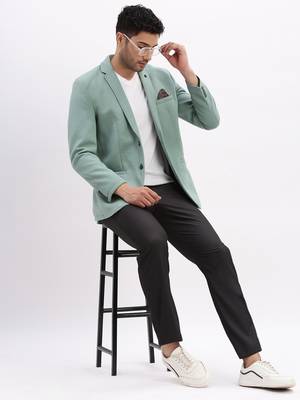 men's solid notched lapel sea green single breasted blazer 5