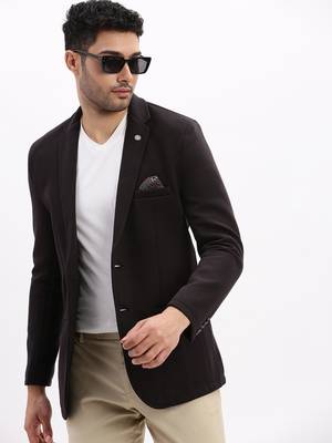 Men's Solid Notched Lapel Black Single Breasted Blazer 1