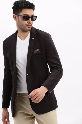 Men's Solid Notched Lapel Black Single Breasted Blazer
