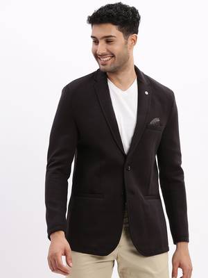 Men's Solid Notched Lapel Black Single Breasted Blazer 2