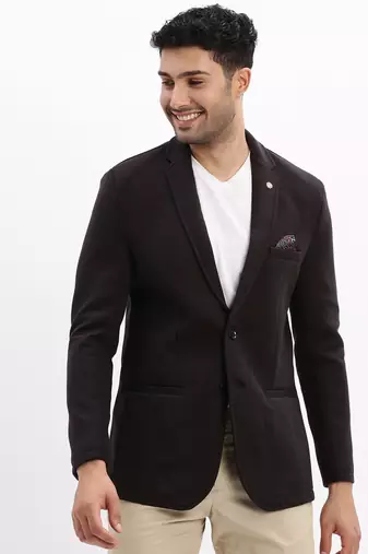 Men's Solid Notched Lapel Black Single Breasted Blazer