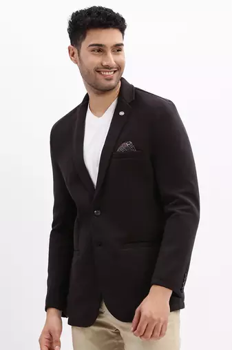 Men's Solid Notched Lapel Black Single Breasted Blazer
