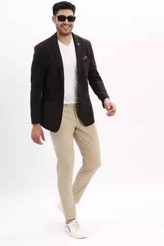 Men's Solid Notched Lapel Black Single Breasted Blazer