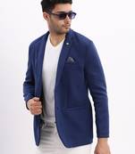 Men's Solid Notched Lapel Navy Blue Single Breasted Blazer