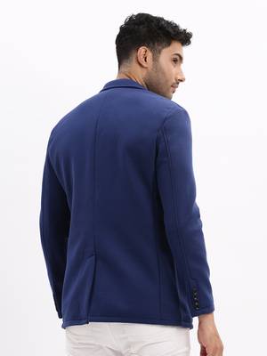 Men's Solid Notched Lapel Navy Blue Single Breasted Blazer 4