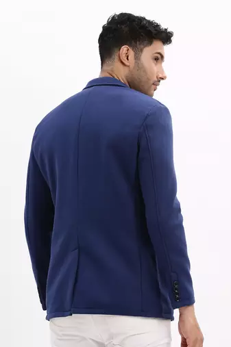 Men's Solid Notched Lapel Navy Blue Single Breasted Blazer