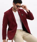Men's Solid Notched Lapel Maroon Single Breasted Blazer
