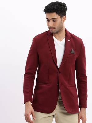 Men's Solid Notched Lapel Maroon Single Breasted Blazer 2