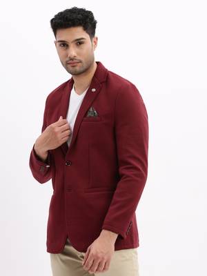 Men's Solid Notched Lapel Maroon Single Breasted Blazer 3