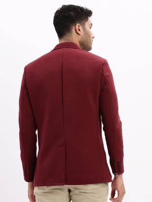 Men's Solid Notched Lapel Maroon Single Breasted Blazer 4