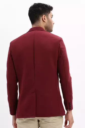 Men's Solid Notched Lapel Maroon Single Breasted Blazer