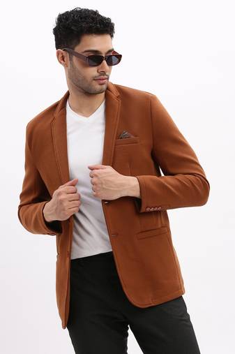 SHOWOFF Men's Solid Notched Lapel Brown Single Breasted Blazer