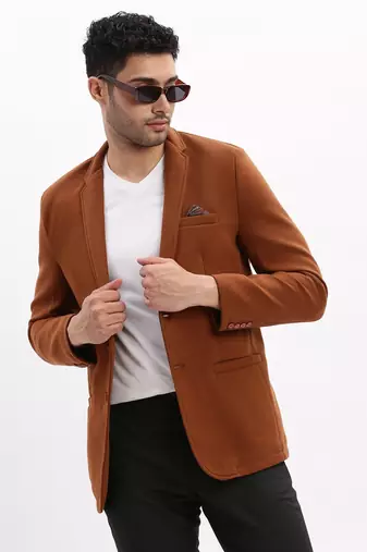 SHOWOFF Men's Solid Notched Lapel Brown Single Breasted Blazer