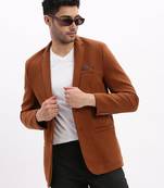 men's solid notched lapel brown single breasted blazer