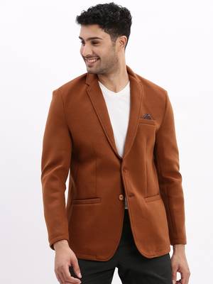 men's solid notched lapel brown single breasted blazer 2