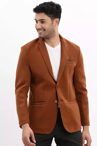 men's solid notched lapel brown single breasted blazer