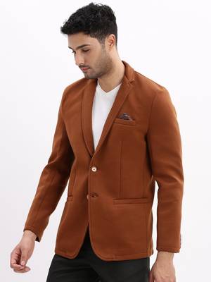 men's solid notched lapel brown single breasted blazer 3