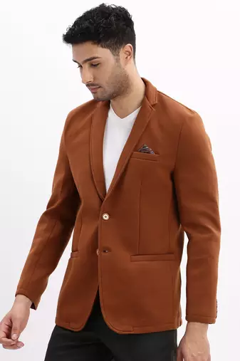 men's solid notched lapel brown single breasted blazer