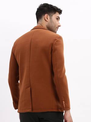 men's solid notched lapel brown single breasted blazer 4