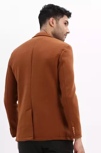 men's solid notched lapel brown single breasted blazer