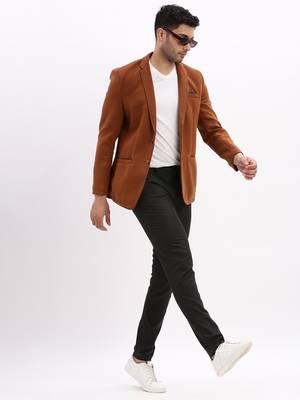 men's solid notched lapel brown single breasted blazer 5