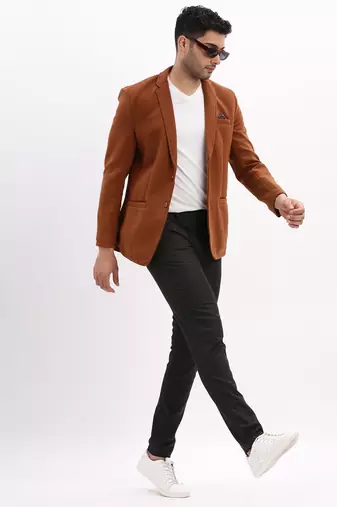 men's solid notched lapel brown single breasted blazer