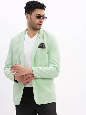 SHOWOFF Men's Solid Notched Lapel Sea Green Single Breasted Blazer 1
