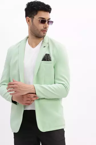 SHOWOFF Men's Solid Notched Lapel Sea Green Single Breasted Blazer