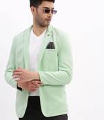 SHOWOFF Men's Solid Notched Lapel Sea Green Single Breasted Blazer