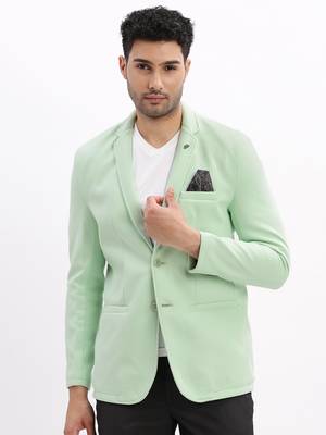 SHOWOFF Men's Solid Notched Lapel Sea Green Single Breasted Blazer 2