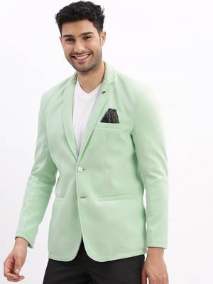 SHOWOFF Men's Solid Notched Lapel Sea Green Single Breasted Blazer 3