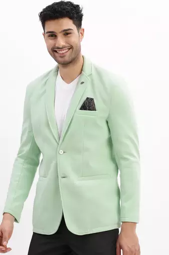 SHOWOFF Men's Solid Notched Lapel Sea Green Single Breasted Blazer