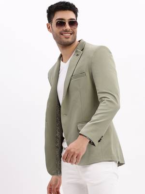 Men's Solid Notched Lapel Sea Green Single Breasted Blazer 1