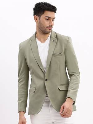 Men's Solid Notched Lapel Sea Green Single Breasted Blazer 2