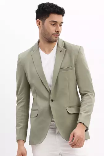 Men's Solid Notched Lapel Sea Green Single Breasted Blazer