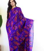 Indigo Gown Style Ready To Wear Georgette Saree Free Size Upto 42 Without Blouse