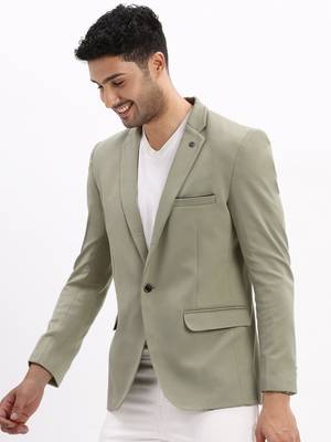 Men's Solid Notched Lapel Sea Green Single Breasted Blazer 3