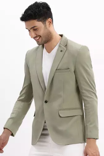 Men's Solid Notched Lapel Sea Green Single Breasted Blazer