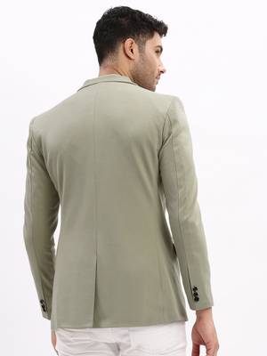 Men's Solid Notched Lapel Sea Green Single Breasted Blazer 4