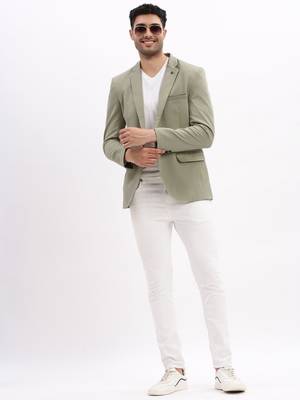 Men's Solid Notched Lapel Sea Green Single Breasted Blazer 5