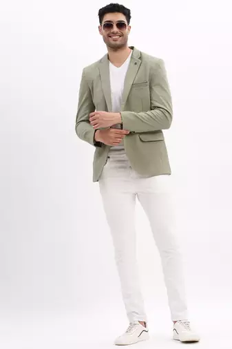 Men's Solid Notched Lapel Sea Green Single Breasted Blazer