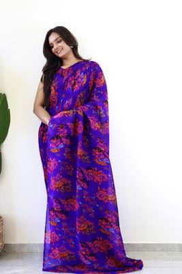 indigo gown style ready to wear georgette saree free size upto 42 without blouse 2