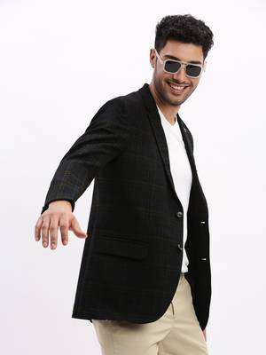Men's Printed Notched Lapel Navy Blue Single Breasted Blazer 1